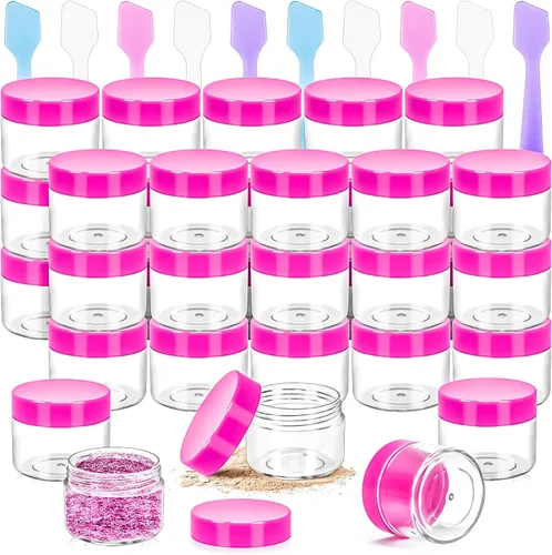 Vista 12 de Paquete de 50 de 10 g pequeños contenedores de cosméticos de plástico con tapas, frascos de maquillaje de 10 gramos de color ámbar con espátulas
