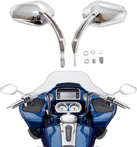 Vista 11 de Espejos retrovisores negros de 8 mm en forma de lágrima para motocicletas, compatibles con Road King, Street, Electra Glide, Road Glide, Dyna