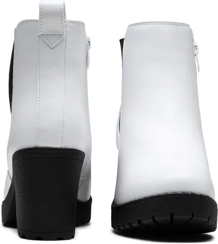 Vista 5 de Vepose Botines de moda para mujer, tacón bajo grueso, plataforma Chelsea para mujer