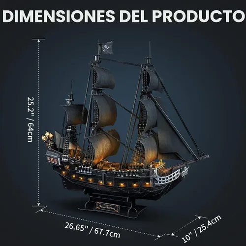 Vista 6 de CubicFun Rompecabezas 3D Queen Anne's Revenge Pirate Ship Puzzle Kit, 340