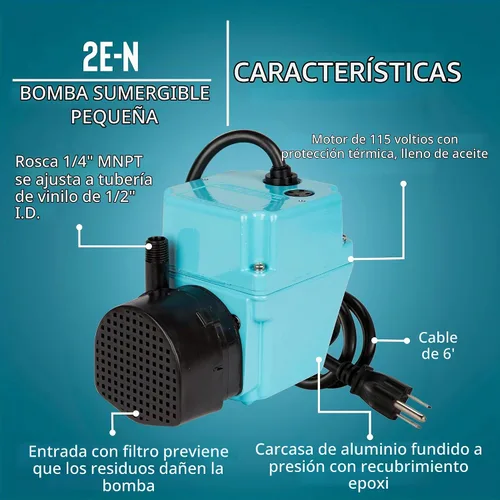 Vista 3 de Bomba sumergible manual pequeña Little Giant 2E-N 115V, 300 GPH