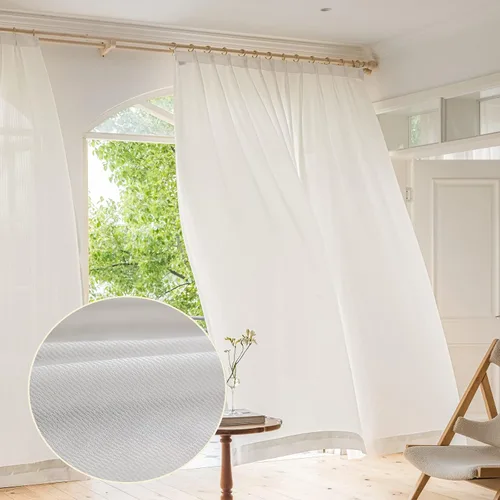 Vista 8 de Sunbox Cortinas traslúcidas de lino liso de 54 pulgadas de largo, cortinas plisadas con doble pellizco, cortinas de gasa semitransparentes de Rayas