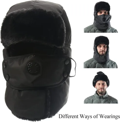 Vista 3 de Sombrero de trampero de soldados con máscara facial resistente al viento sombrero ruso de invierno