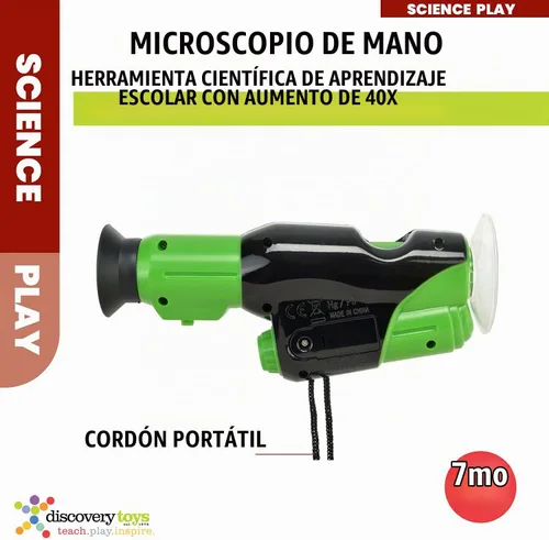 Vista 2 de Discovery Toys Microscopio de mano para niños LED de aumento de 40 x - Kit de ciencia STEM Juguete de microscopio de bolsillo Regalo