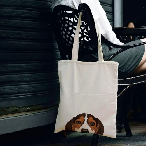 Vista 3 de WIRESTER Bolsa de lona para mujeres y niñas, bolsa de playa, comestibles y viajes, lindo perro