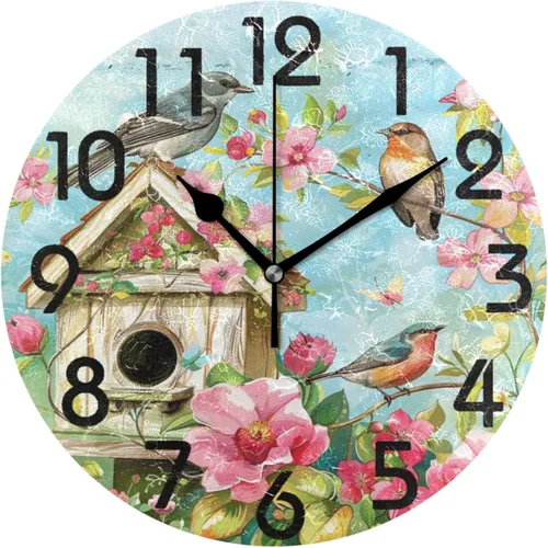 Vista 14 de Reloj de pared redondo retro de otoño con dos gnomos y calabaza de 10 pulgadas, funciona con pilas, reloj de escritorio analógico silencioso sin