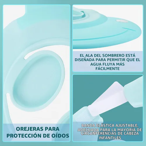 Vista 3 de Gorro de ducha de bebé, protección de silicona, suave y ajustable, gorra de baño para protector de cabeza, ojos y oídos, champú para niños pequeños