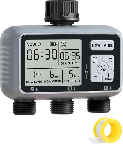 Vista 11 de DEWENWILS Temporizador de manguera de agua de 2 zonas: temporizador de rociador programable con retardo de lluvia, riego manual y riego automático