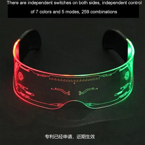 Vista 3 de KASSAE Gafas LED iluminadas con visera LED con 7 colores y 5 modos, gafas Cyberpunk luminosas para cosplay, Halloween, bar, club, fiesta, concierto