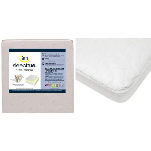 Vista 9 de Delta Children Serta SleepTrue Colchón para Mini Cuna, Núcleo de Fibra Premium de Origen Sostenible, Funda Hipoalergénica e Impermeable, Certificado
