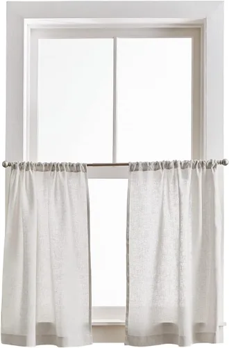 Vista 5 de Peri Home 100 % lino cortina de cocina niveles, par, plata