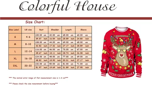 Vista 3 de Colorful House Suéter feo de Navidad, unisex, estampado, sudadera con impresión digital 3D
