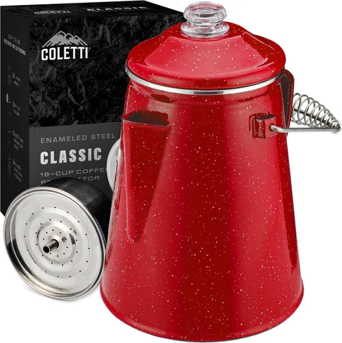 Vista 13 de COLETTI Cafetera Percolator clásica: la cafetera de camping más nostálgica, ahora modernizada [esmalte negro, 12 tazas]