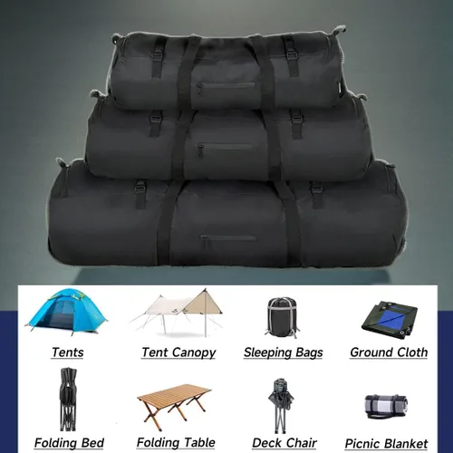 Vista 5 de Arxus Bolsa de lona extra grande para equipaje de viaje, deporte y campamento con correa para el hombro, Negro