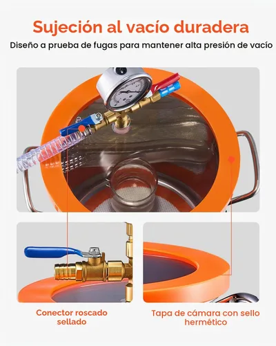 Vista 3 de VEVOR Cámara de vacío de 1.5 galones y kit de bomba de 3.5 CFM, cámara de acero inoxidable, kit de cámara de desgasificación de bomba de vacío