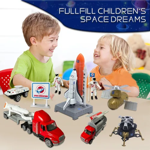 Vista 8 de OTONOPI Juego de juguetes de cohete espacial para niños de 3 a 9 años, 15 juguetes aeroespaciales STEM fundidos a presión con 3 cohetes, 2