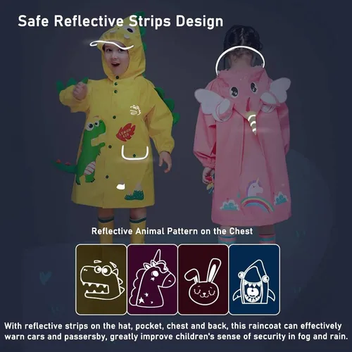 Vista 5 de Fewlby Chubasquero para niños y niñas, poncho de lluvia Waterpoof, chaqueta de lluvia para niños, ropa impermeable de dibujos animados de 4 a 6 años