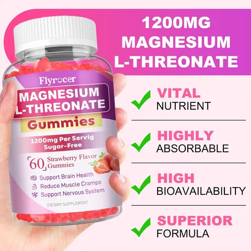 Vista 6 de Gomitas de magnesio L-treonato - Gomitas de treonato de magnesio para niños y adultos, apoya la función cognitiva, la salud del cerebro