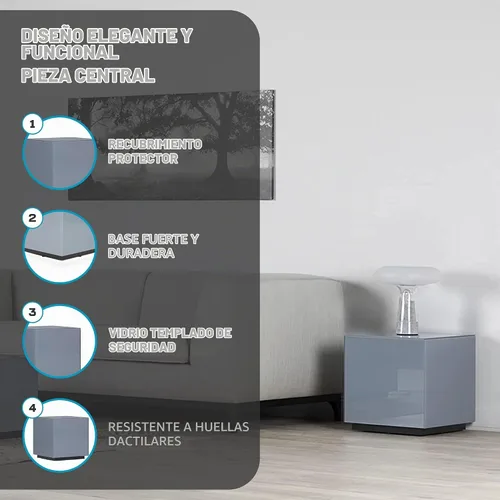 Vista 5 de SONOROUS Mesa auxiliar premium de vidrio templado - Mesita de noche de lujo y mesita de cabecera para dormitorio o sala de estar - Mesa auxiliar