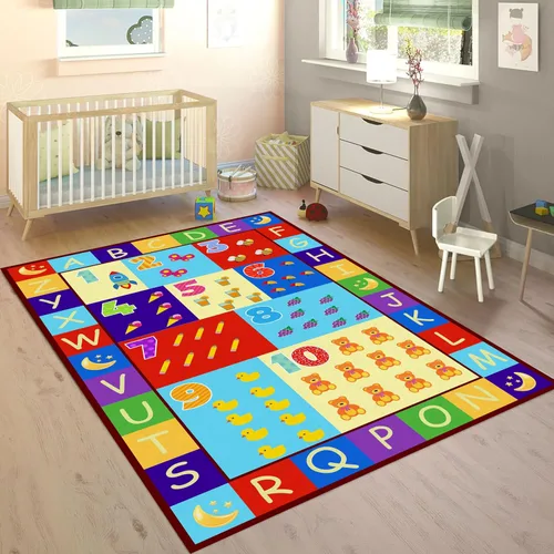 Vista 14 de Tapete educativo de 3 x 4 pies, tapete de aprendizaje ABC y 123 para niños pequeños con diseños de animales, alfombra antideslizante lavable
