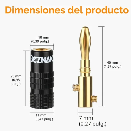 Vista 5 de Tapones tipo banana con tornillos de doble ajuste, carcasa de aluminio negro y rojo, 12 pares/24 piezas