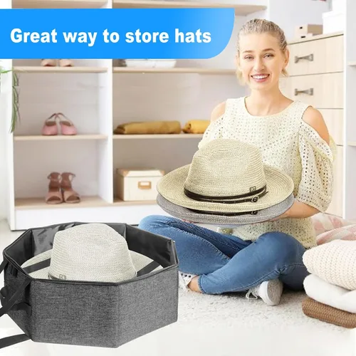 Vista 9 de Caja de Almacenamiento de Sombreros, Cajas de Sombreros para Almacenamiento de Mujeres, Soporte de Sombreros Vaqueros para Viajes, Estuche Portador