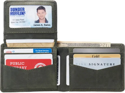 Vista 6 de Alpine Swiss Billetera de cuero de vaca para hombre, con RFID, plegable, viene en caja de regalo