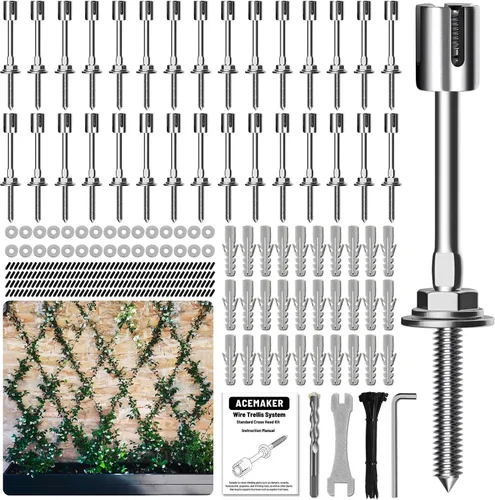 Vista 10 de Enrejado de alambre para plantas trepadoras al aire libre, kit de 12 enrejados de pared para cuerdas de alambre de 5/64" (2mm), sistema