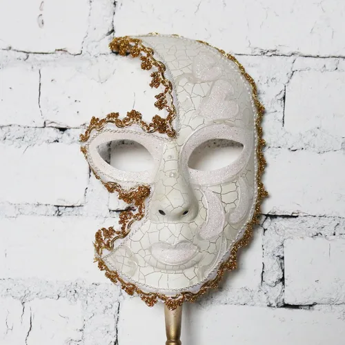 Vista 5 de YU FENG Paquete de 2 máscaras de cosplay para parejas, carnaval musical veneciano, Mardi Gras, máscara de mascarada en un palo para fiesta