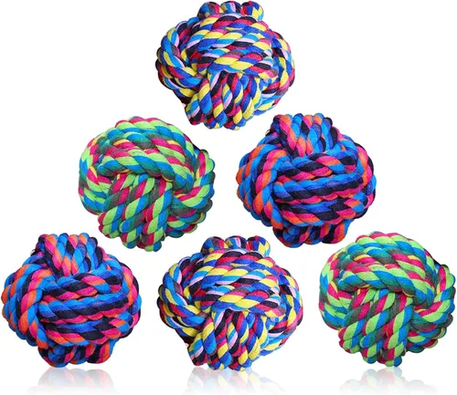 Vista 8 de Juguete masticable para mascotas, cuerda de algodón con tejido de nudos, bola pequeña para perros y gatos, paquete 3 en uno