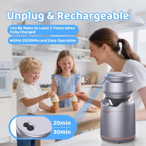 Vista 2 de BRIOBITE Máquina de helados, máquina de helado suave recargable con bajo ruido, compacta para 1-2 porciones, perfecta para sorbete, gelato, yogur