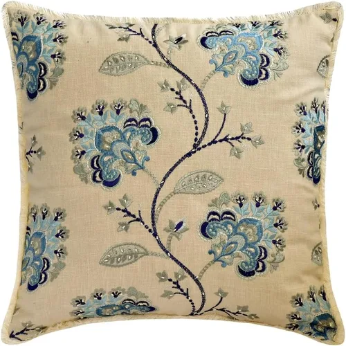 Vista 148 de The HomeCentric Funda de almohada con cremallera, funda de cojín azul de 12 x 12 pulgadas, funda de cojín de algodón bordado para sofá, diseño