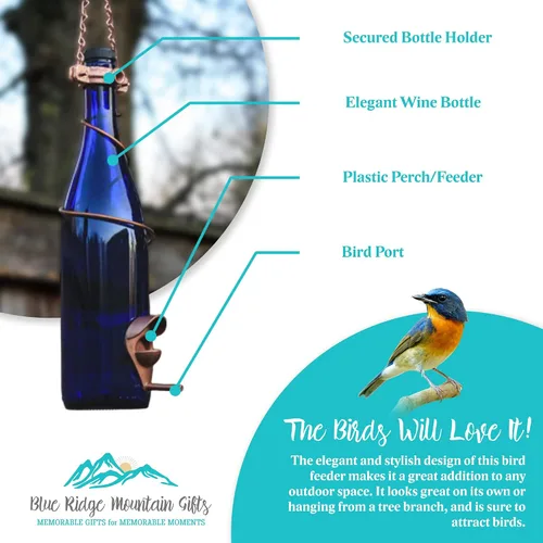 Vista 2 de Blue Ridge Mountain - Comedero para botellas de vino, decoración de patio trasero y jardín, comedero colgante para pájaros, uso al aire libre, Ámbar