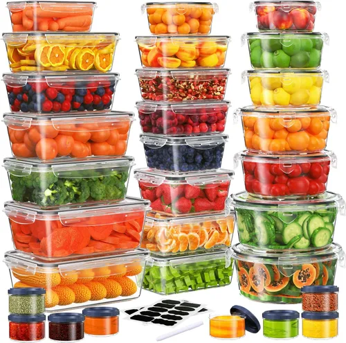 Vista 7 de 28 recipientes de almacenamiento de alimentos con tapas, recipientes extragrandes para congelador para alimentos, sin BPA, para carne, fruta Paquete