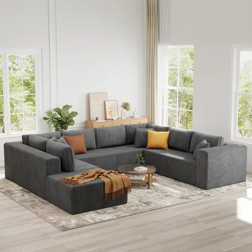 Vista 6 de Sofás deshuesados de 135 pulgadas para sala de estar, sofá nube en forma de L con diván de gran tamaño, sofá modular modular con asiento profundo