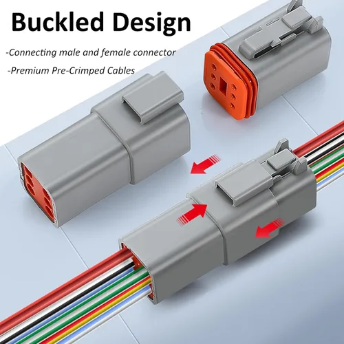Vista 3 de Paquete de 6 conectores Deutsch DT de 2 pines, conectores eléctricos impermeables macho y hembra, arnés de cableado con cable de 16 AWG