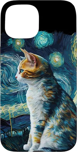 Vista 6 de Lindo Van Gogh Starry Night Cat Calico Cat Lover - Carcasa divertida para iPhone 17