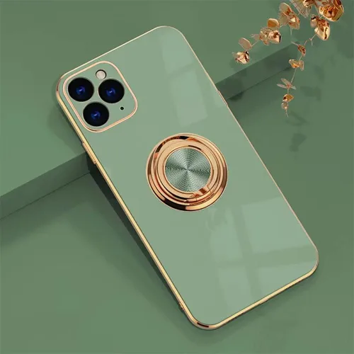 Vista 10 de Compatible con iPhone 11 Kickstand, anillo de rotación de 360 grados integrado con borde de oro rosa brillante que funciona con soporte magnético