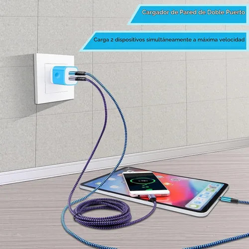 Vista 2 de Cargador USB tipo C enchufe de doble puerto cargador de pared rápido bloque de carga de teléfono con 2 cables C de 6 pies para Samsung Galaxy S26