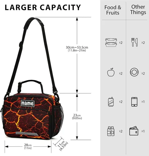 Vista 2 de La bolsa de almuerzo personalizada del volcán del fuego de la lava personalizó su nombre las bolsas de asas del almuerzo aisladas