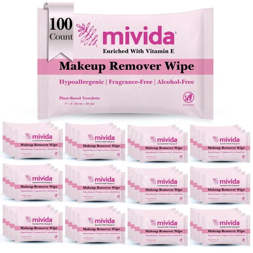 Vista 12 de mivida 40 toallitas de maquillaje hipoalergénicas envueltas individualmente con vitamina E Toallitas faciales probadas por dermatólogos, sin