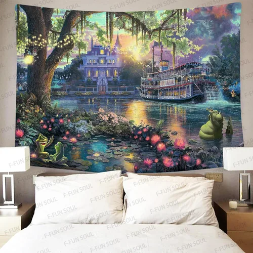 Vista 5 de F-FUN SOUL Tapiz del Palacio del Príncipe, franela suave de 40 x 30 pulgadas, tapiz para colgar en la pared de la isla psicodélica, para sala