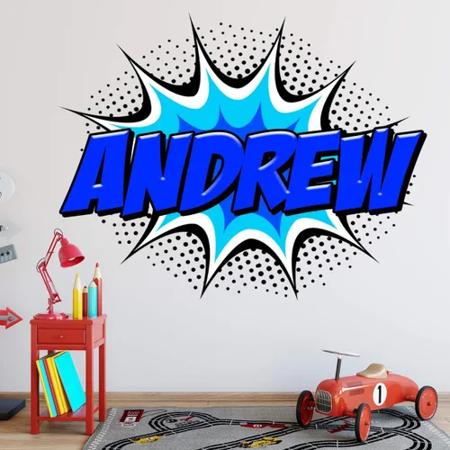 Vista 2 de VWAQ Calcomanía de pared de vinilo personalizada con nombre de cómic GN7