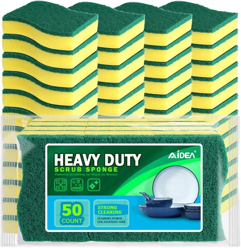 Vista 12 de AIDEA Esponjas de cocina, paquete de 50 esponjas de platos resistentes, esponja de limpieza para el hogar y la cocina, suministros de limpieza sin