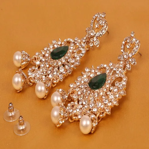 Vista 3 de Touchstone Aretes colgantes de filigrana fina india de Bollywood Royal para mujer.