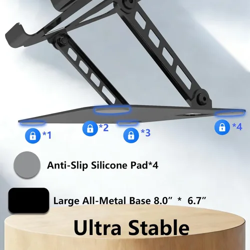 Vista 3 de Soporte ajustable para laptop, base de metal ultra estable, elevador plegable ergonómico para computadora de escritorio, compatible con MacBook Negro