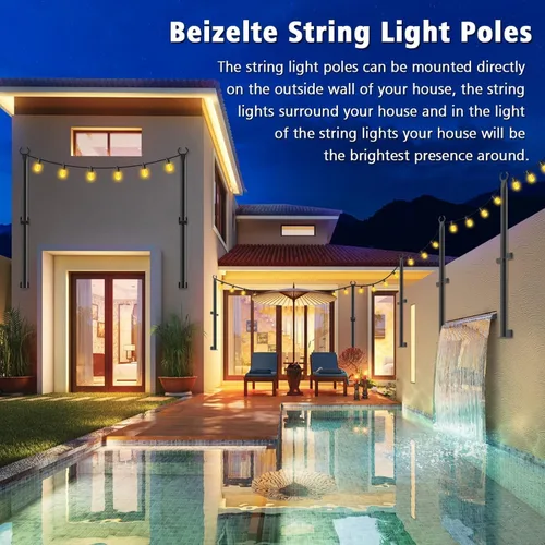 Vista 3 de Beizelte 4 Pack 5Ft String Light Poles,Outside String Lights,Outdoor Light Poles,Metal Poles Stand for Patio,Backyard,Deck