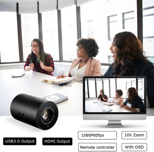 Vista 5 de SV10X Cámara profesional de transmisión de video en vivo Full HD 1080P 60fps USB3.0 HDMI 10X Zoom óptico por control remoto Cámara de enfoque