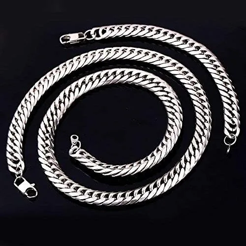 Vista 3 de U7 - Collar de eslabones cubanos para hombre, cadena de acero inoxidable Franco Curb, collares chapados en platanegrooro de 14 quilates para hombres
