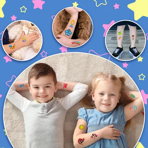 Vista 6 de Partywind 204 estilos de purpurina envueltas individualmente para niños, tatuajes falsos, sorpresa de cumpleaños para niños y niñas, suministros